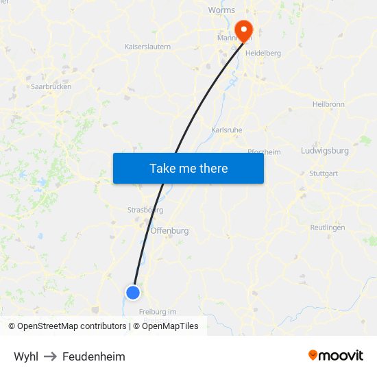 Wyhl to Feudenheim map