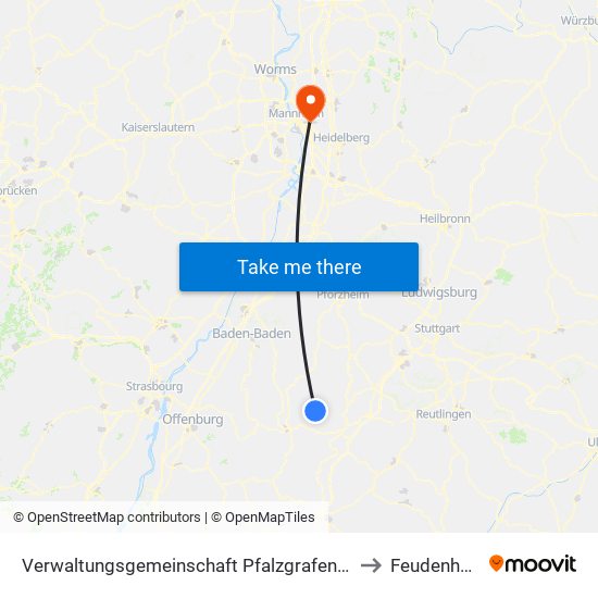 Verwaltungsgemeinschaft Pfalzgrafenweiler to Feudenheim map