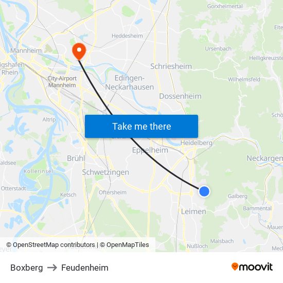 Boxberg to Feudenheim map