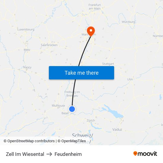 Zell Im Wiesental to Feudenheim map