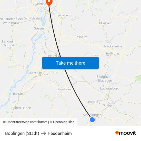 Böblingen (Stadt) to Feudenheim map