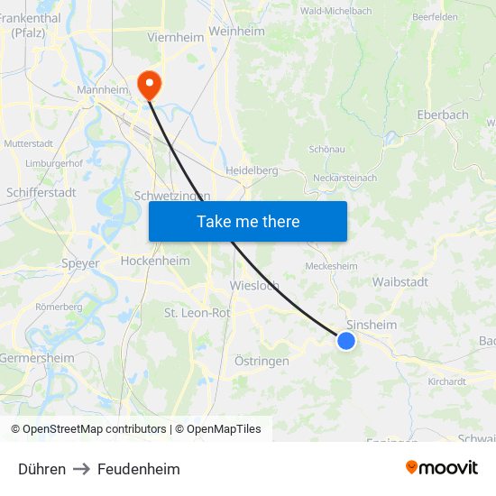 Dühren to Feudenheim map