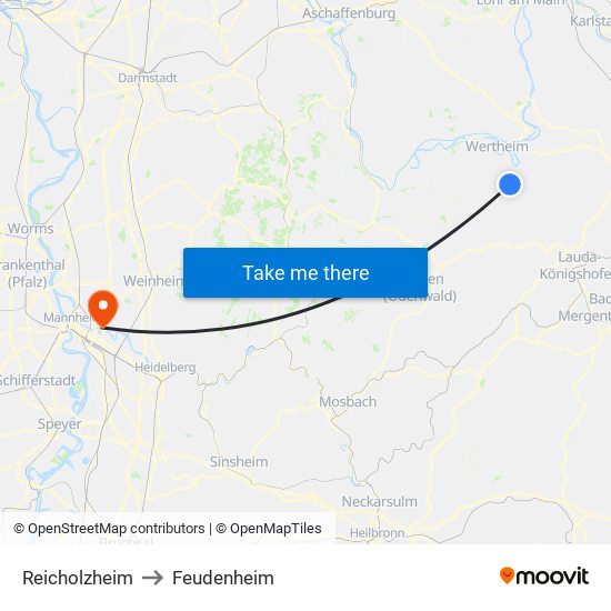 Reicholzheim to Feudenheim map