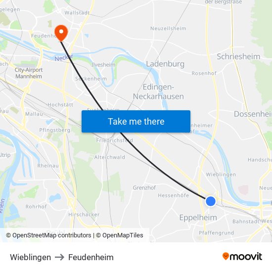 Wieblingen to Feudenheim map