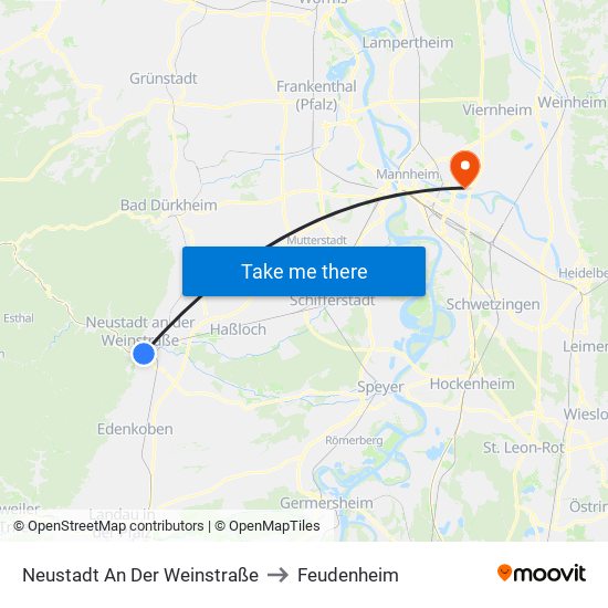 Neustadt An Der Weinstraße to Feudenheim map