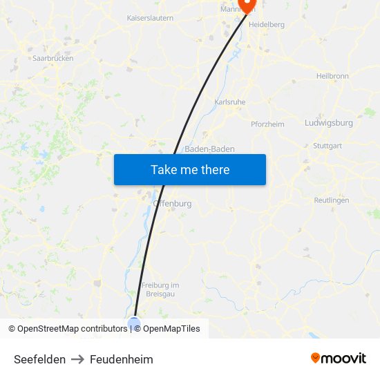 Seefelden to Feudenheim map