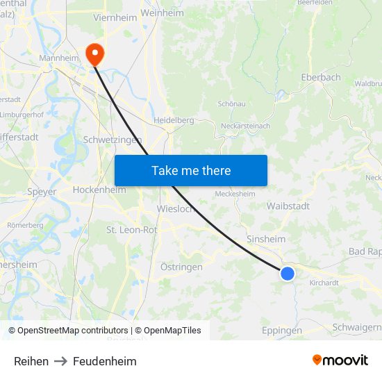 Reihen to Feudenheim map