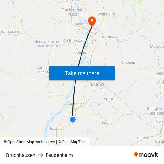 Bruchhausen to Feudenheim map