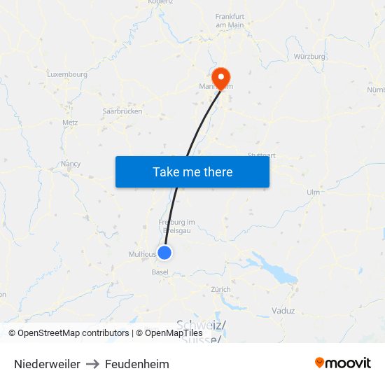 Niederweiler to Feudenheim map