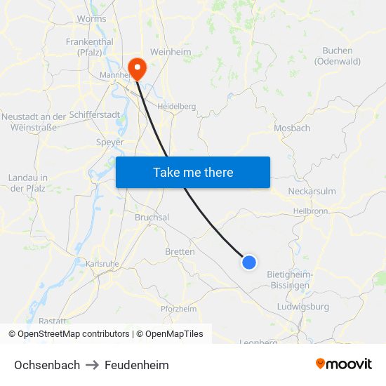 Ochsenbach to Feudenheim map