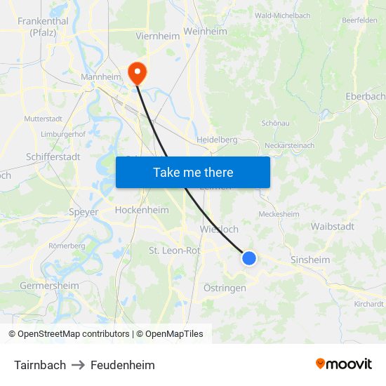 Tairnbach to Feudenheim map