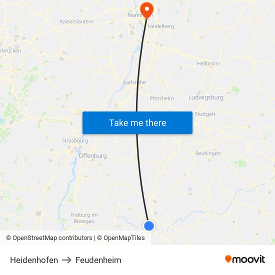 Heidenhofen to Feudenheim map