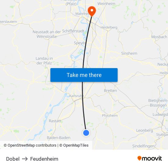 Dobel to Feudenheim map