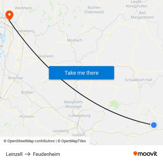 Leinzell to Feudenheim map