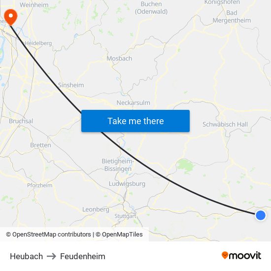 Heubach to Feudenheim map