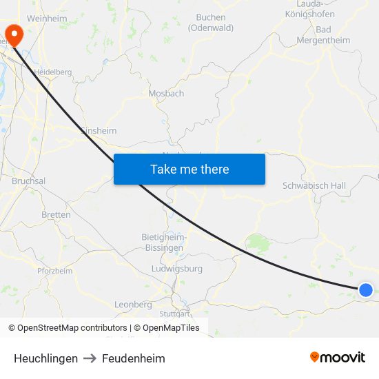 Heuchlingen to Feudenheim map