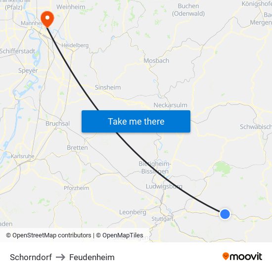 Schorndorf to Feudenheim map