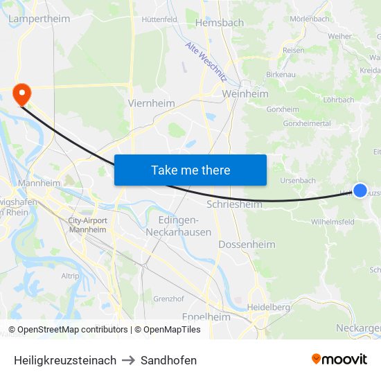 Heiligkreuzsteinach to Sandhofen map