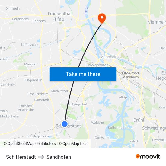 Schifferstadt to Sandhofen map