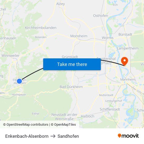 Enkenbach-Alsenborn to Sandhofen map