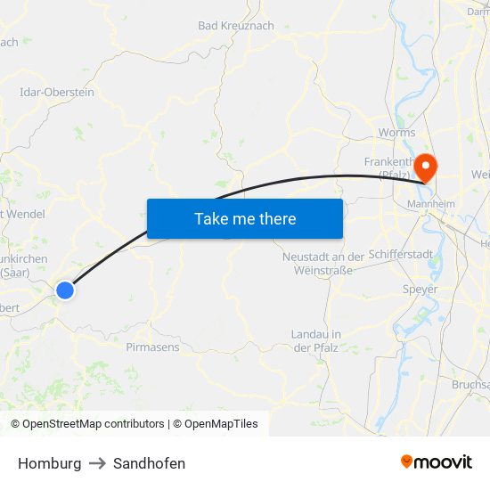 Homburg to Sandhofen map