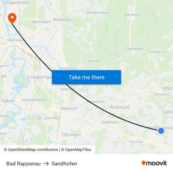 Bad Rappenau to Sandhofen map