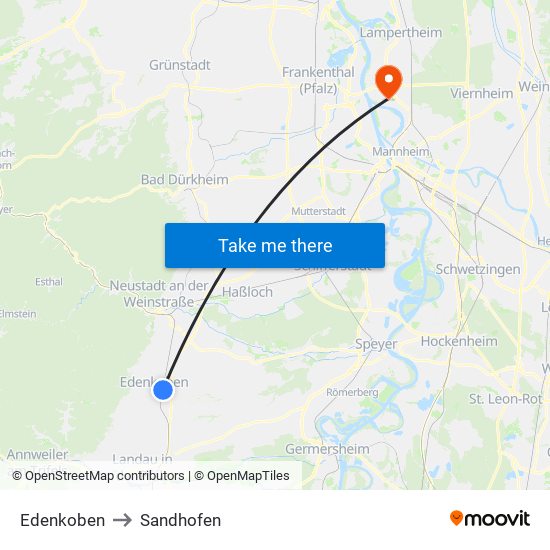 Edenkoben to Sandhofen map