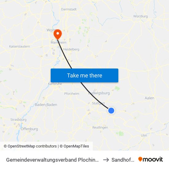 Gemeindeverwaltungsverband Plochingen to Sandhofen map