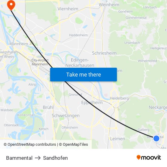 Bammental to Sandhofen map