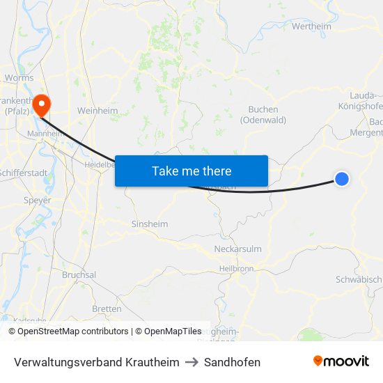 Verwaltungsverband Krautheim to Sandhofen map