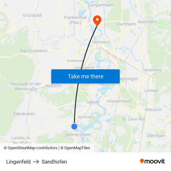 Lingenfeld to Sandhofen map