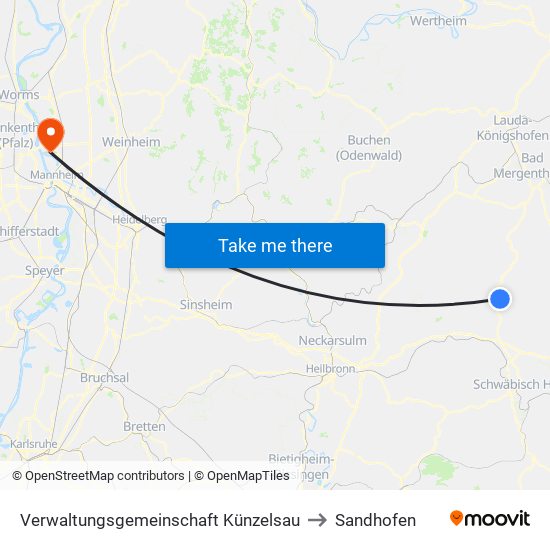 Verwaltungsgemeinschaft Künzelsau to Sandhofen map