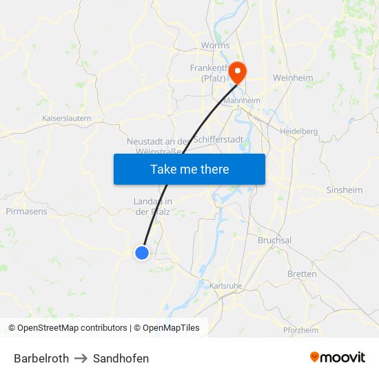 Barbelroth to Sandhofen map