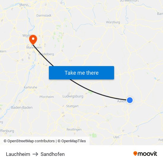 Lauchheim to Sandhofen map