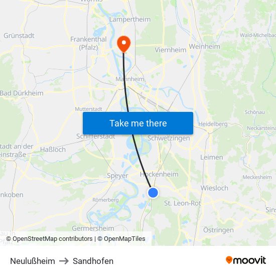 Neulußheim to Sandhofen map