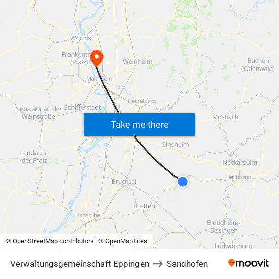 Verwaltungsgemeinschaft Eppingen to Sandhofen map
