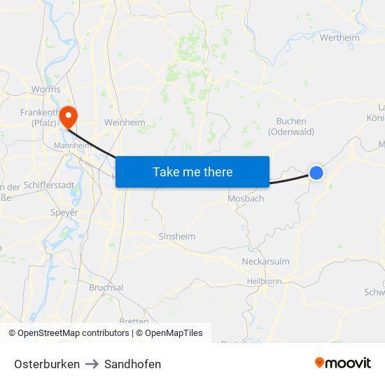 Osterburken to Sandhofen map