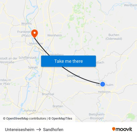 Untereisesheim to Sandhofen map