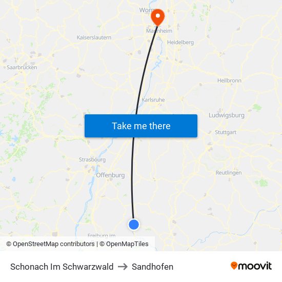 Schonach Im Schwarzwald to Sandhofen map