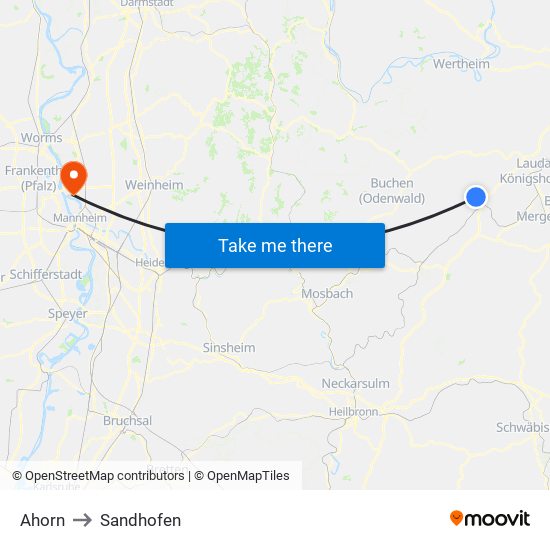 Ahorn to Sandhofen map