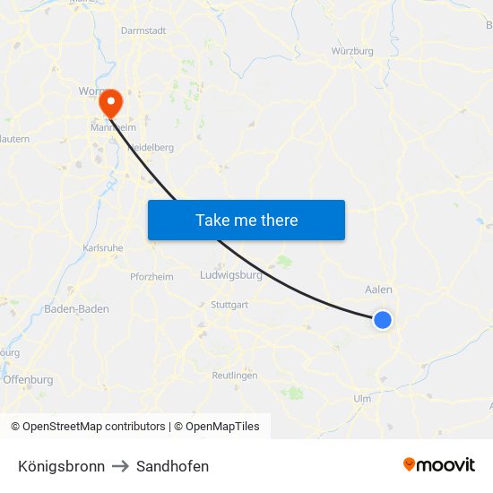 Königsbronn to Sandhofen map