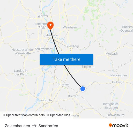 Zaisenhausen to Sandhofen map