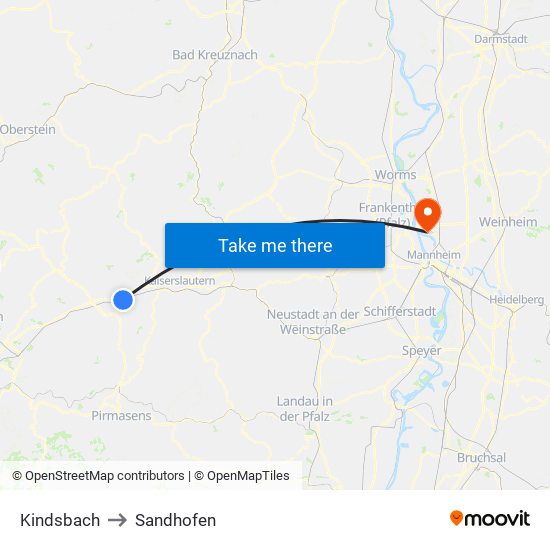 Kindsbach to Sandhofen map