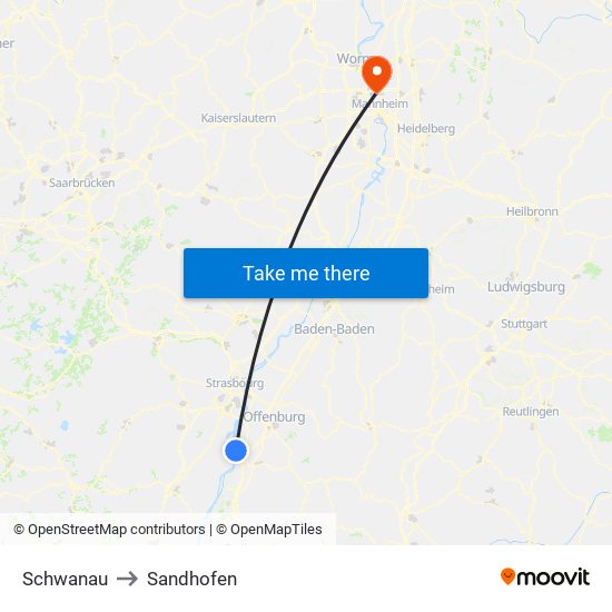 Schwanau to Sandhofen map