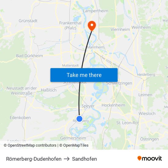 Römerberg-Dudenhofen to Sandhofen map