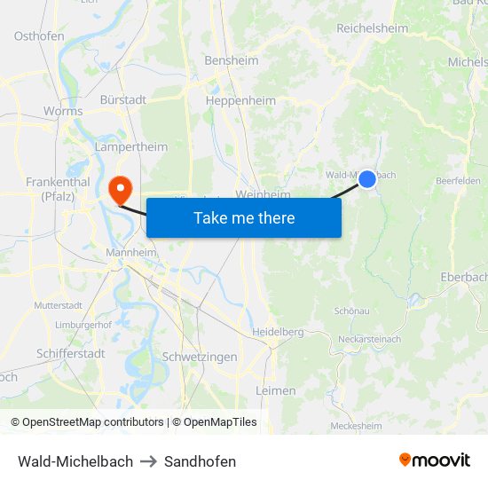 Wald-Michelbach to Sandhofen map