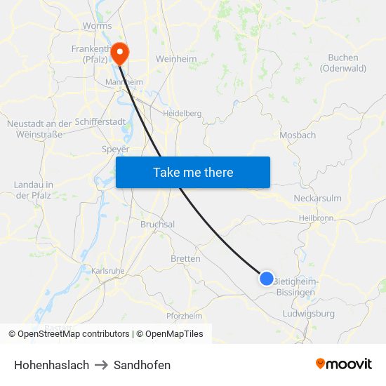 Hohenhaslach to Sandhofen map