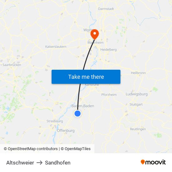 Altschweier to Sandhofen map