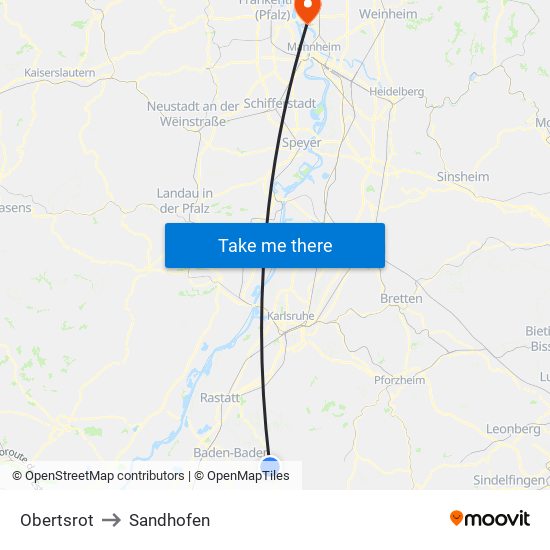 Obertsrot to Sandhofen map