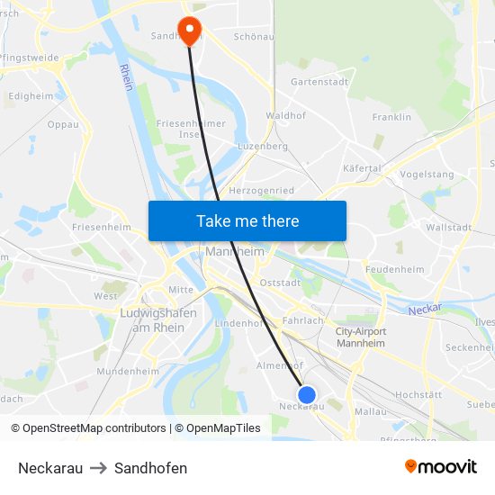 Neckarau to Sandhofen map